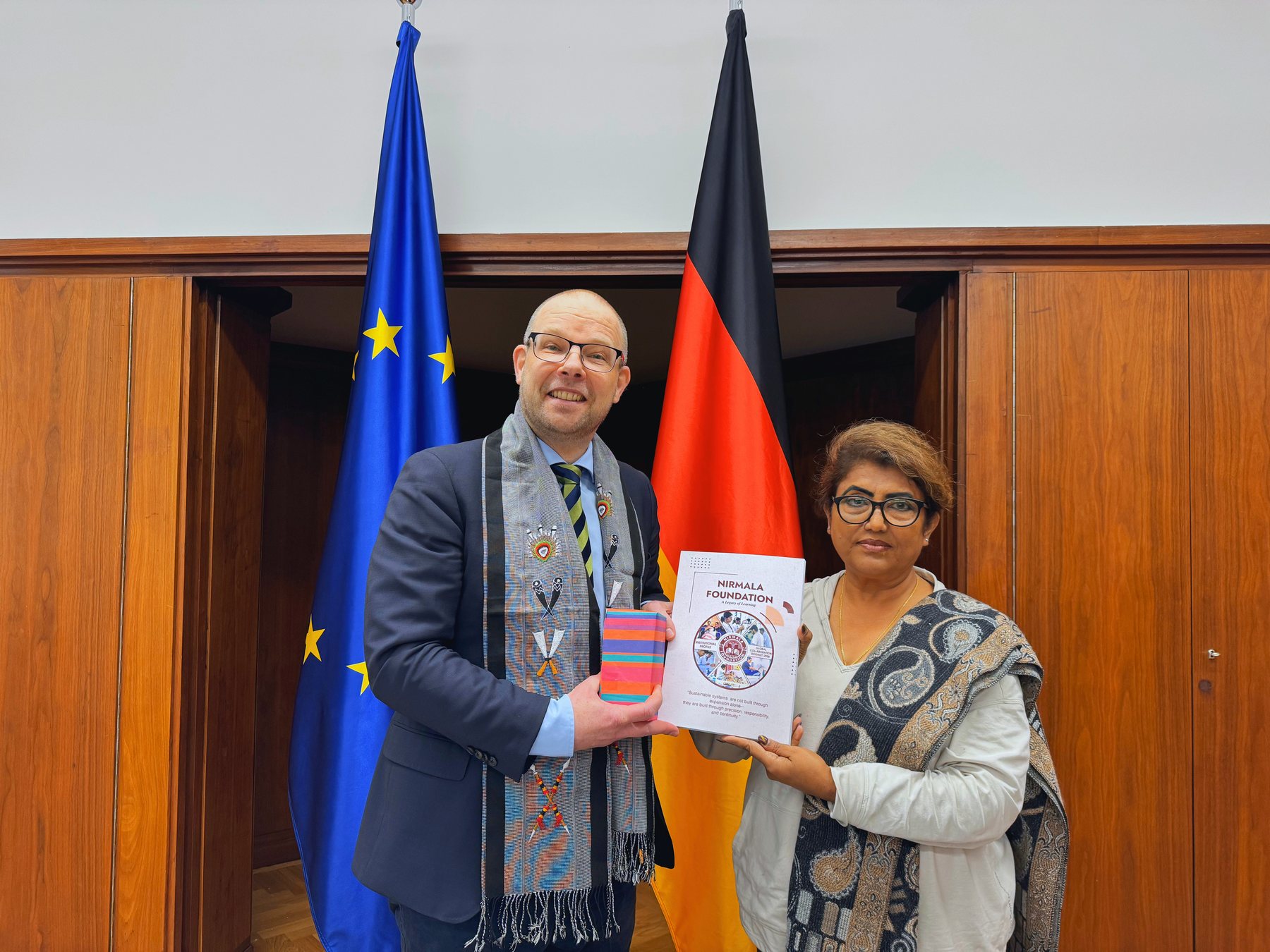 Dr. Sila Singh Ghosh, Chairperson of Nirmala Foundation, presenting the institutional profile at the Indo-German partnership meeting in Berlin